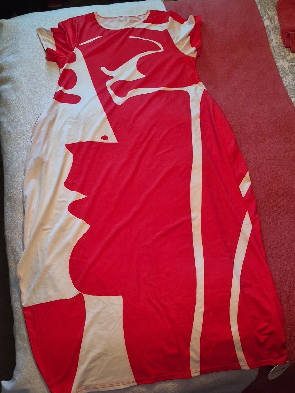SHEIN Curve Red and Light Pink Colorblock Dress